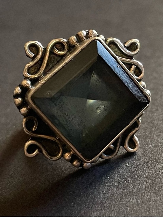 925 Sterling Silver Jewelry - Silver Filigree Ring with natural black tourmaline.